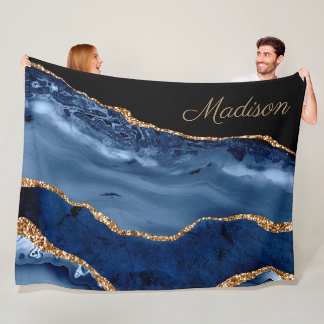Couverture Polaire Parties scintillant en marbre bleu marine moderne  (En situation)