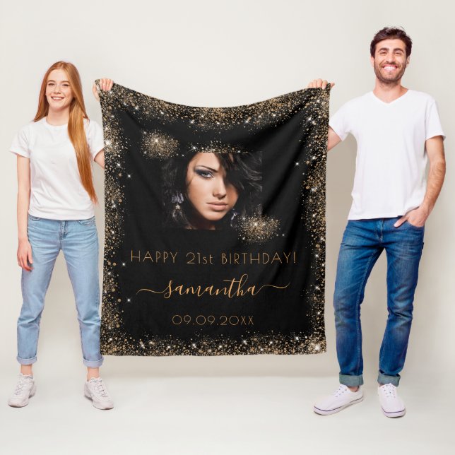 Couverture Polaire Parties scintillant en or noir d'anniversaire mono (En situation)