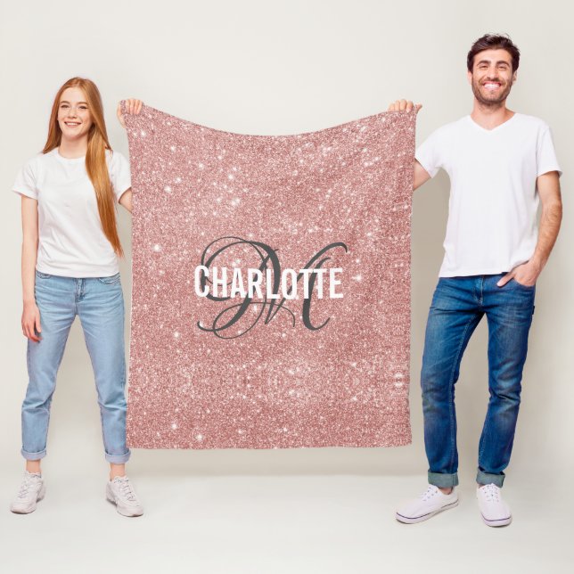 Couverture Polaire parties scintillant en or rose nom monogramme blan (En situation)