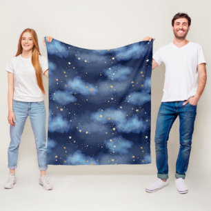 Couverture Polaire Parties scintillant Gold Stars Dark Blue Sky Motif