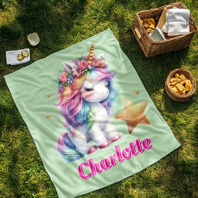 Couverture Polaire Parties scintillant licorne magique étoile vert ci (Créateur téléchargé)