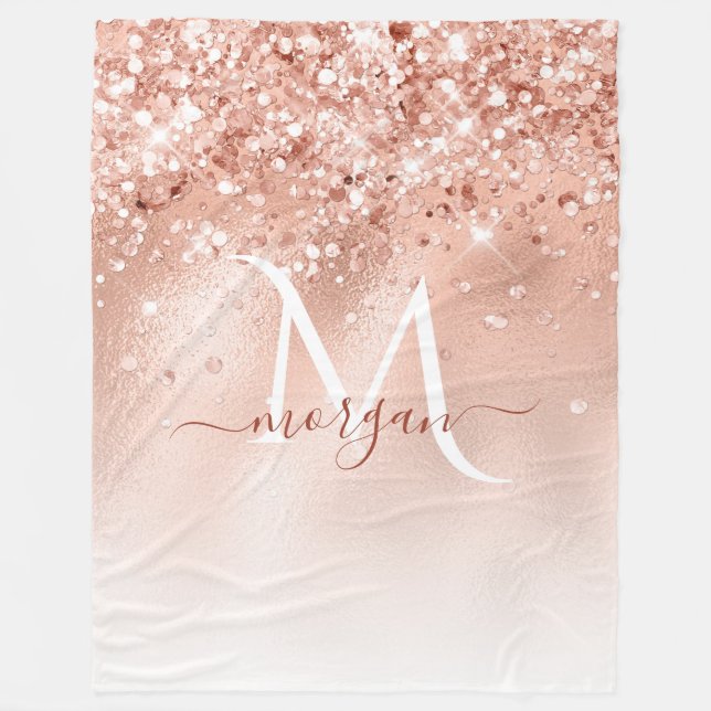 Couverture Polaire Parties scintillant Peach Rose or Monogramme (Devant)
