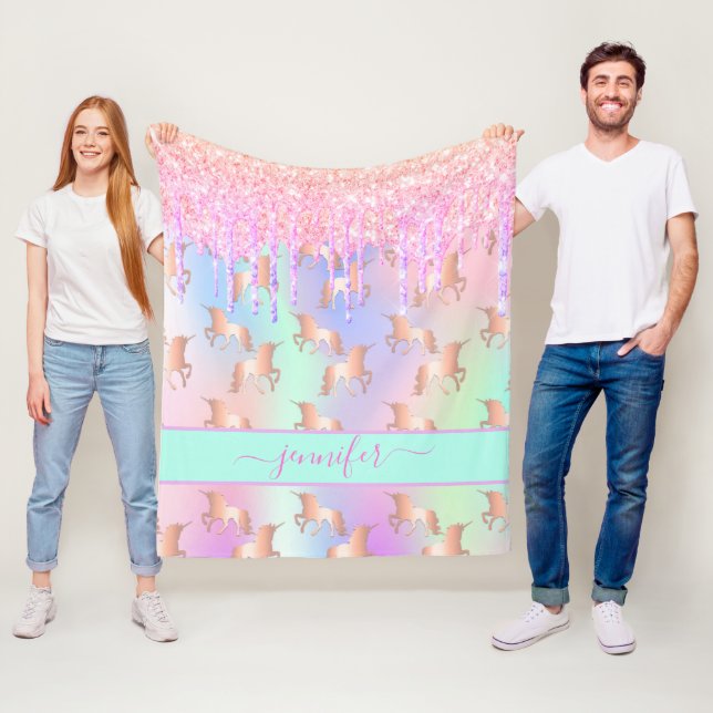 Couverture Polaire Parties scintillant rose Unicorn goutte holodraphi (En situation)