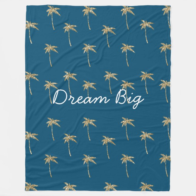 Couverture Polaire Parties scintillant Tropical Blue Gold Palm Trees (Devant)