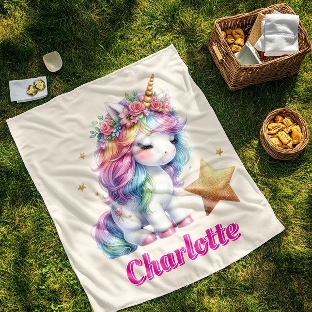 Couverture Polaire Parties scintillant unicorne crème étoile magique (Créateur téléchargé)