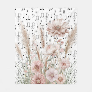 Couverture Polaire Partition vintage avec Fleurs sauvages Pony Rose
