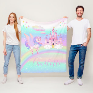 Couverture Polaire Pastel à licorne arc-en-ciel personnalisé