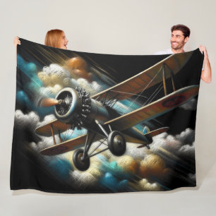 Couverture Polaire Pastel Antique Biplane Avion