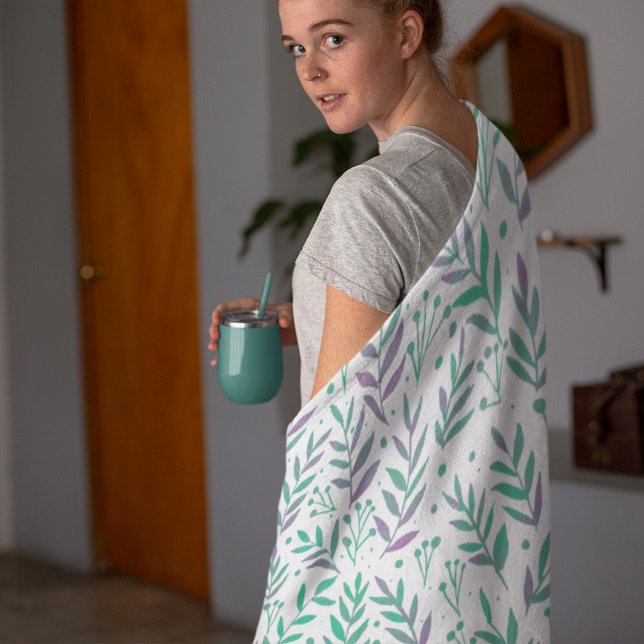 Couverture Polaire Pastel aquarelle branches pourpre et vert (Créateur téléchargé)