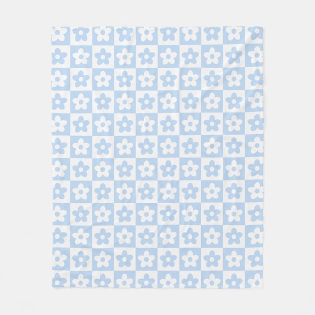 Couverture Polaire Pastel Blue Retro À damiers Fleur Motif (Devant)