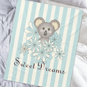 Couverture Polaire Pastel Blue Stripe Cute Baby Koala Kids