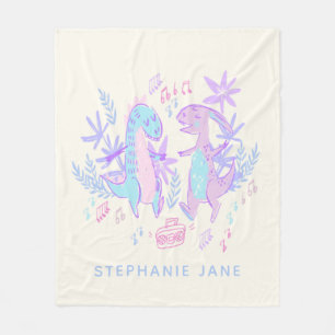 Couverture Polaire Pastel Dancing Dinosaures Purple Bleu Personnalisé