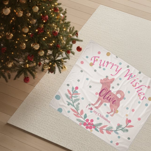 Couverture Polaire Pastel Pink Christmas - Chihuahua Custom Name (Créateur téléchargé)