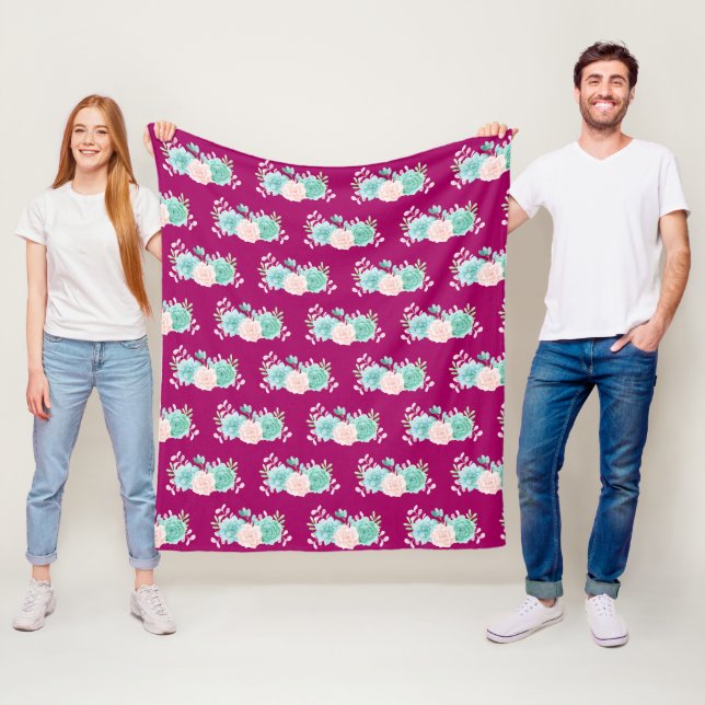 Couverture Polaire Pastel Pink & Green Floral Bouquet Motif (En situation)
