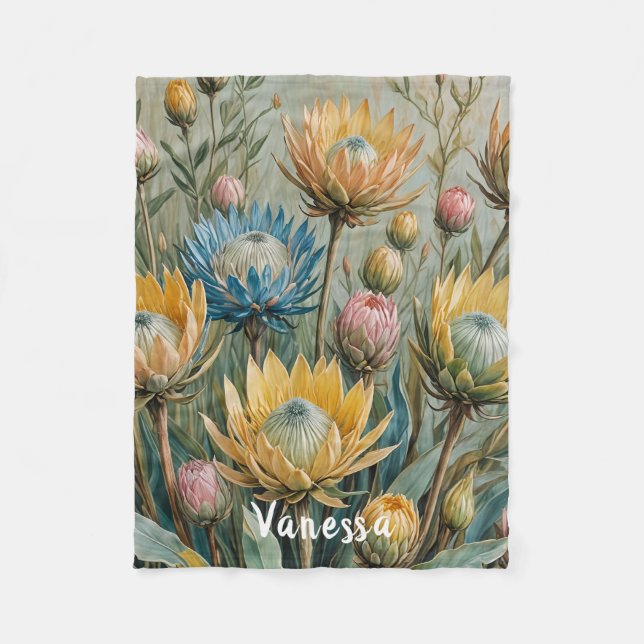 Couverture Polaire Pastel Protea Dream : Elégant Floral (Devant)