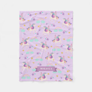 Couverture Polaire Pastel Purple Cute Motif de l'Unicorne arc-en-cie