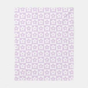 Couverture Polaire Pastel Purple Retro À damiers Fleur Motif