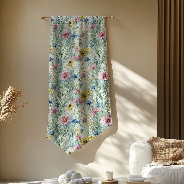 Couverture Polaire Pastel Rose Sage Vert Fleurs sauvages Boho Vibes (Pastel Pink Sage Green Wildflowers Boho Vibes Fleece Blanket)