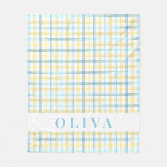 Couverture Polaire Pastel Yellow Blue Plaid Custom Name (Devant)