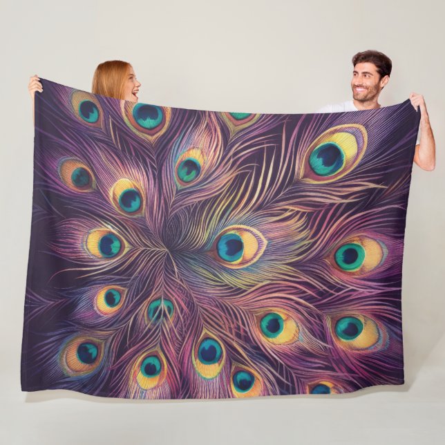 Couverture Polaire Pastels Violets Dessin Peacock Plumes (En situation)
