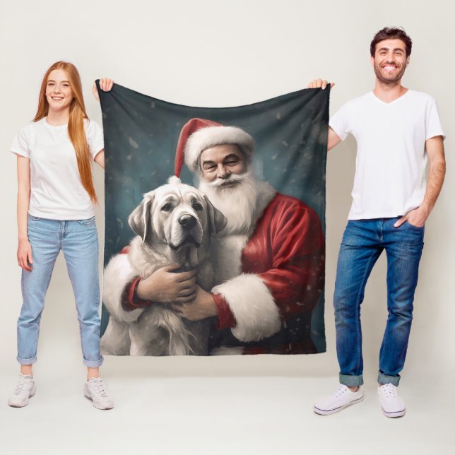 Couverture Polaire Pasteur anatolien avec Noël du Père Noël (En situation)
