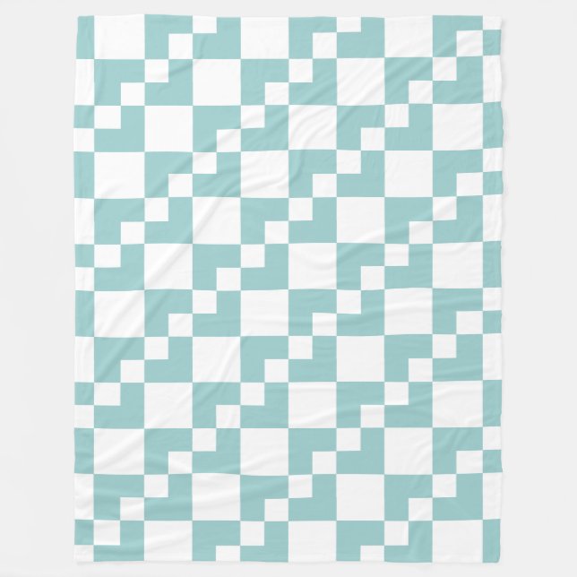 Couverture Polaire Patchwork Domino - Bleu clair vert et blanc (Devant)