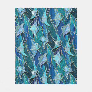 Couverture Polaire Patchwork Manta Rays en Sapphire bleu turquoise