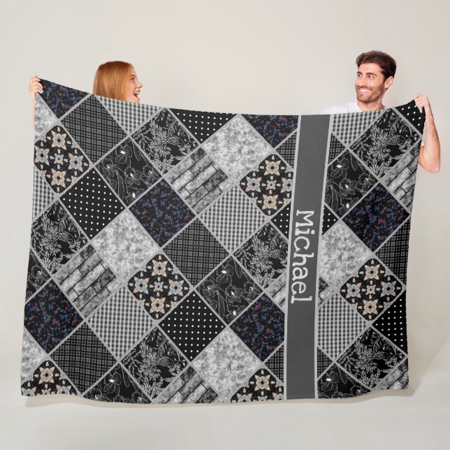 Couverture Polaire Patchwork monochrom noir gris blanc patchwork qui (En situation)