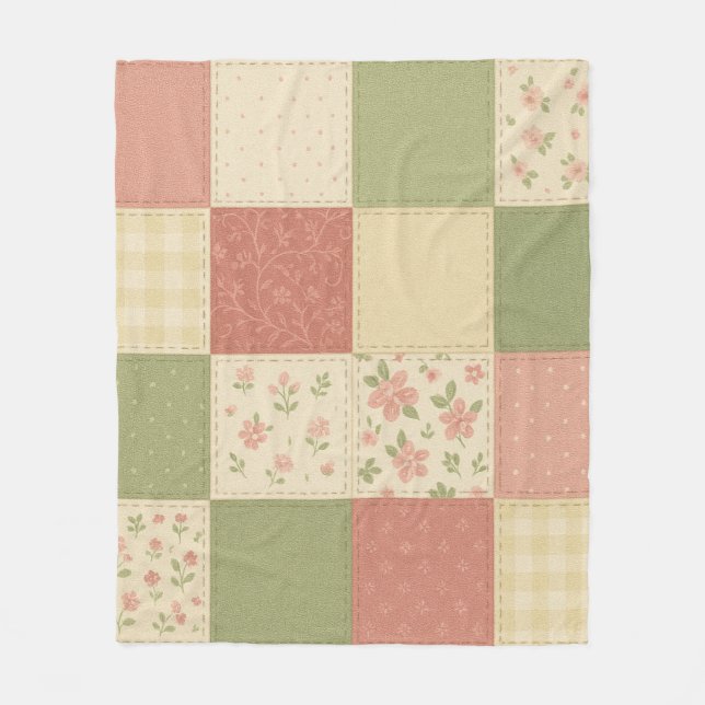Couverture Polaire Patchwork rose vert Quilt Rustique Agritourisme Fl (Devant)