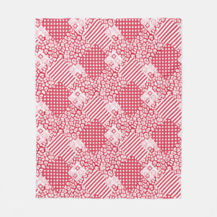 Couverture Polaire Patchwork rouge et blanc rustique