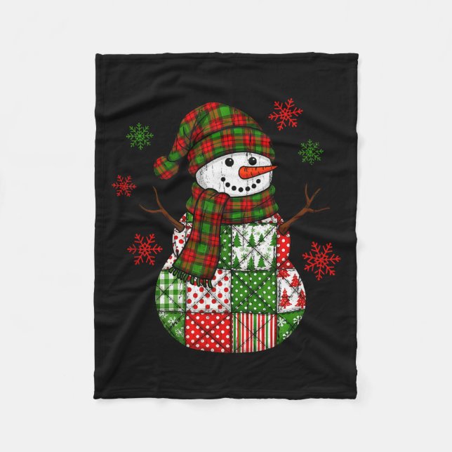 Couverture Polaire Patchwork Snowman, Retro Funny Christmas  (Devant)