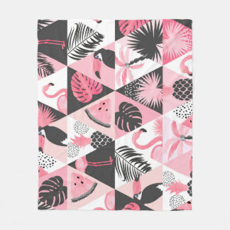 Couverture Polaire Patchwork Tropical : Flamant rose Watermelon Seaml