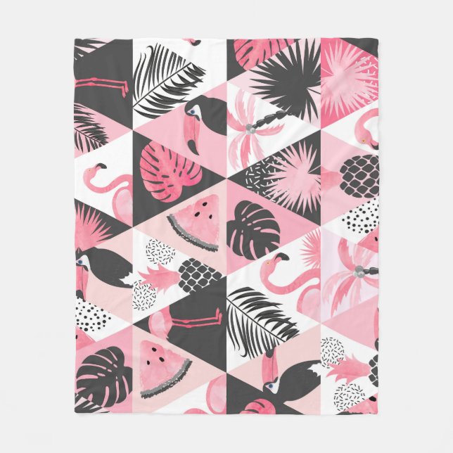 Couverture Polaire Patchwork Tropical : Flamant rose Watermelon Seaml (Devant)
