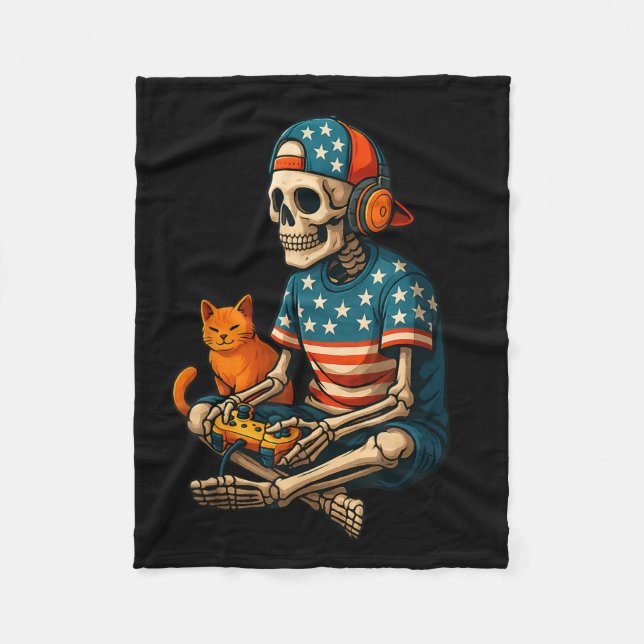 Couverture Polaire Patriotique Gamer Skeleton Jeux Vidéo de jeu Cat B (Devant)