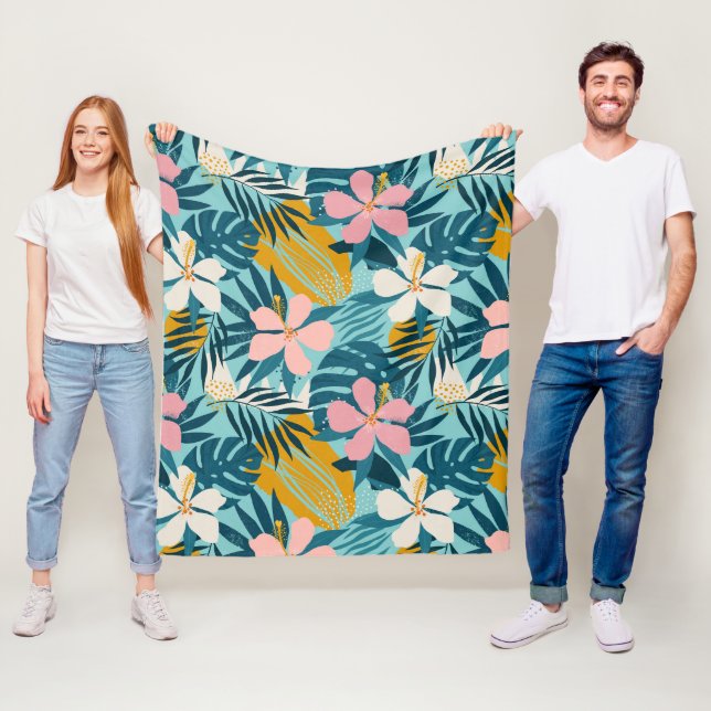 Couverture Polaire Pattern tropical hibiscus (En situation)
