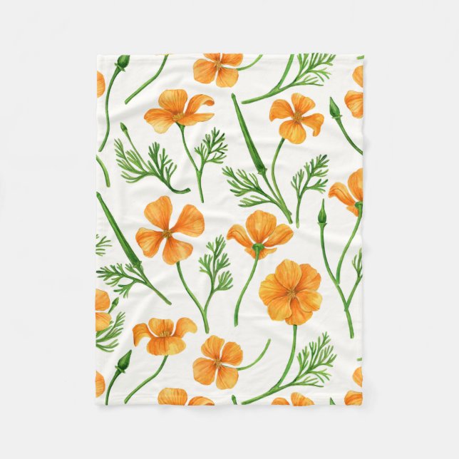 Couverture Polaire Pavot de Californie, fleurs d'été, orange wil (Devant)
