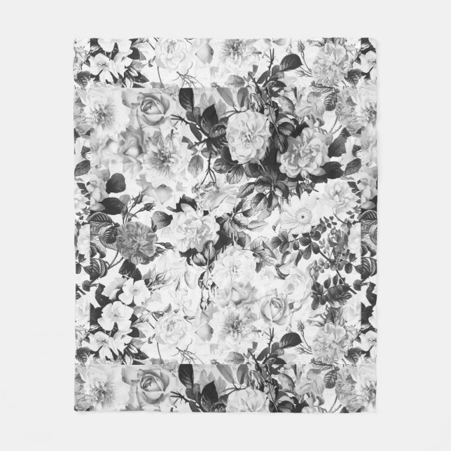 Couverture Polaire Pays moderne blanc noir d'aquarelle floral (Devant)