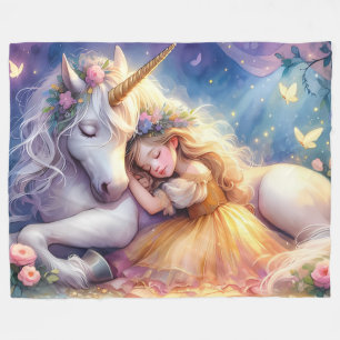 Couverture Polaire Paysage de rêve de licorne de fille endormie