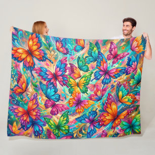 Couverture Polaire Paysage de rêves de papillon vibrant – Boho tropic