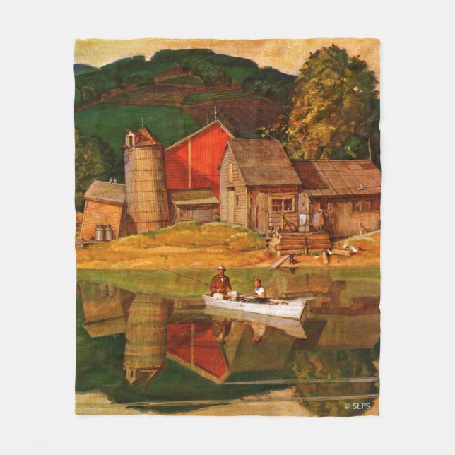 Couverture Polaire Paysage d'étang de ferme par Mead Schaeffer (Devant)