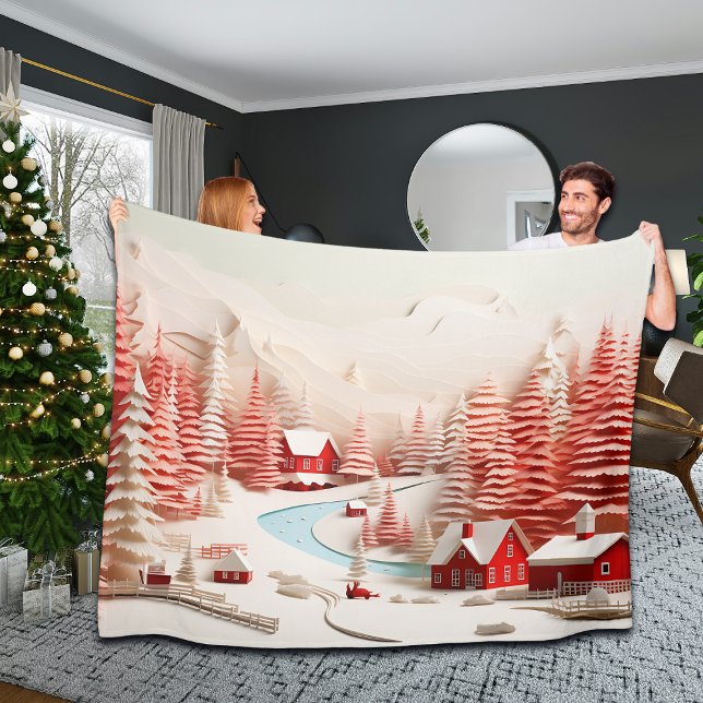 Couverture Polaire Paysage d'hiver scandinave en 3D (Créateur téléchargé)