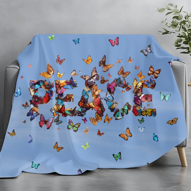 Couverture Polaire PEACE Blue Sky Butterflies | Motivational Hope Joy (Créateur téléchargé)