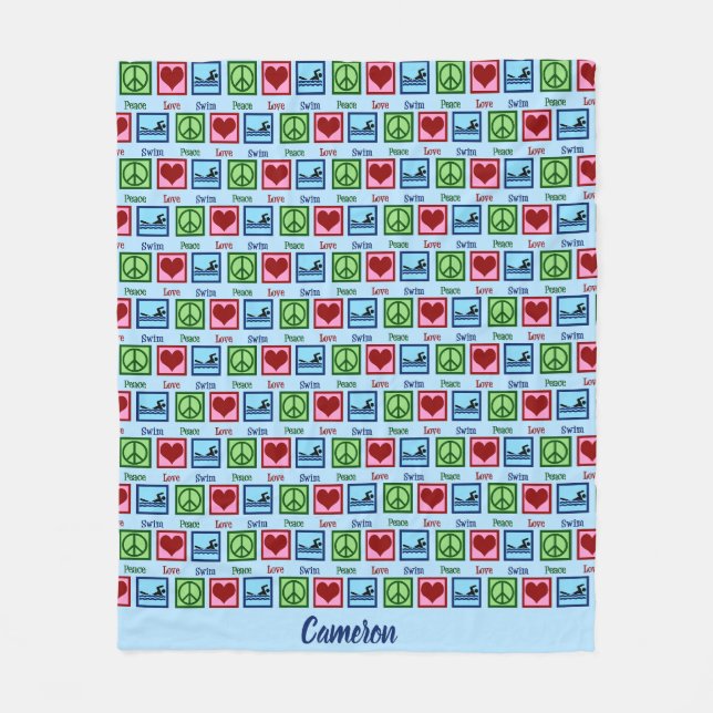 Couverture Polaire Peace Love Natation Custom Swim Team (Devant)