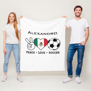 Couverture Polaire Peace Love Soccer Blanche Avec Nom