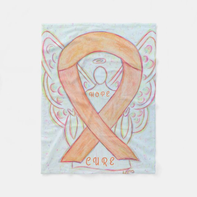 Couverture Polaire Peach Awareness Ruban Angel Hope et Cure Blanche (Devant)