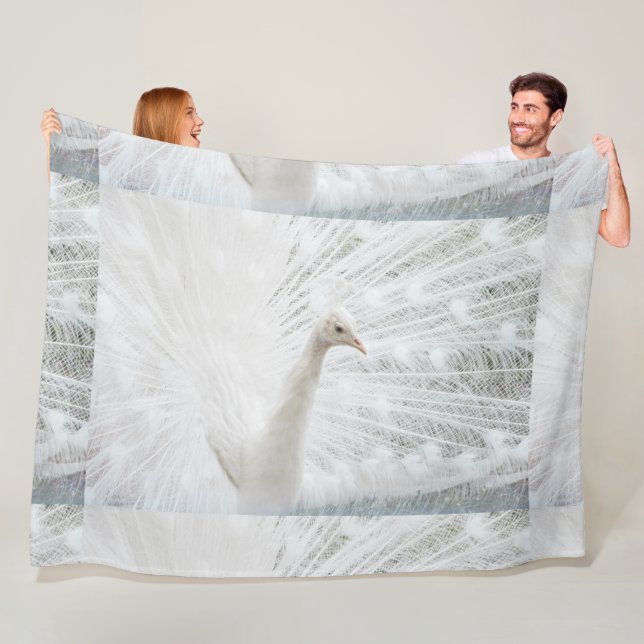 Couverture Polaire Peacock blanc belles plumes (En situation)