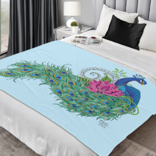 Couverture Polaire Peacock Blue Lotus Fleur Henné