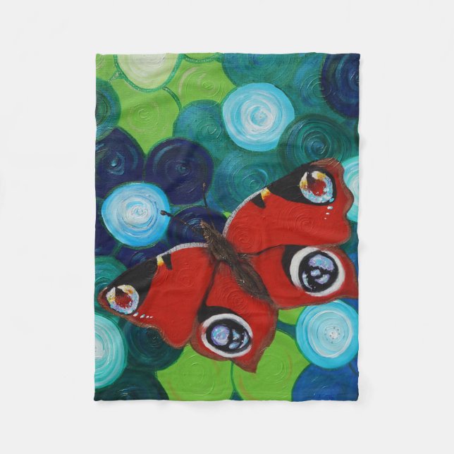 Couverture Polaire Peacock Papillon et Fleurs peinture (Devant)