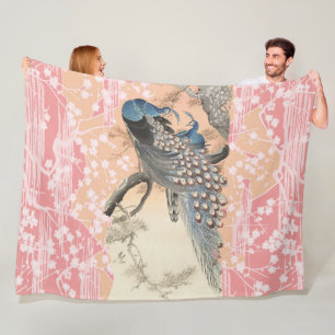 Couverture Polaire PEACOCKS, ROSE BLANC FLEURS SAKURA Japonais Floral