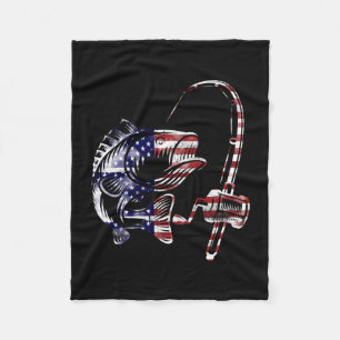 Couverture Polaire Pêche au bass usa drapeau américain canne et mouli